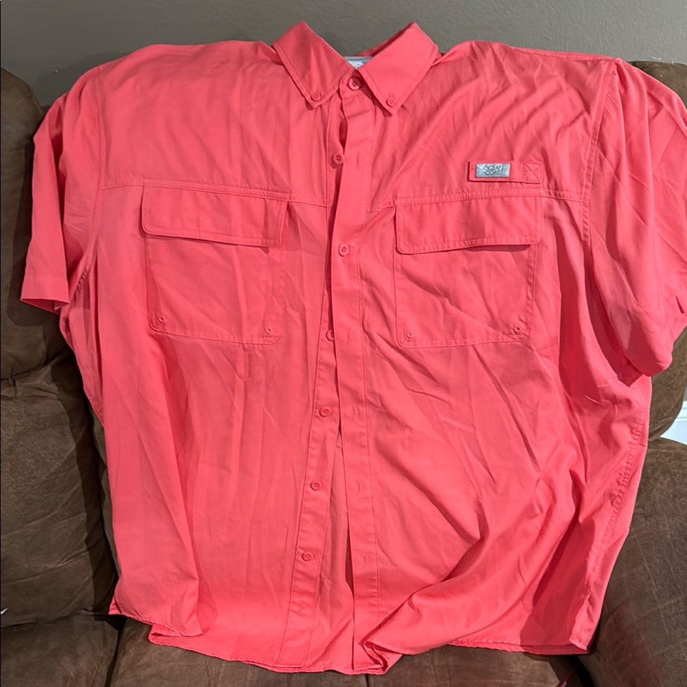 Vibrant Coral Men's Button-Down Shirt